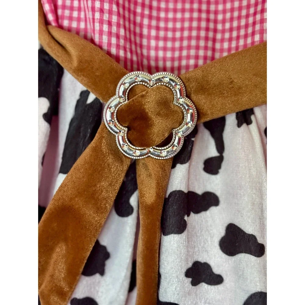Girls Pink Cowgirl Western Sheriff Costume Gingham Cute Dress Cow Vest Hat Large